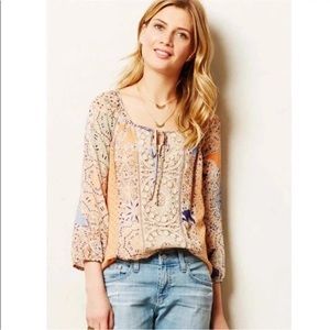 Anthropologie Meadow Rue Roselle Crochet Lace Peasant Top Large